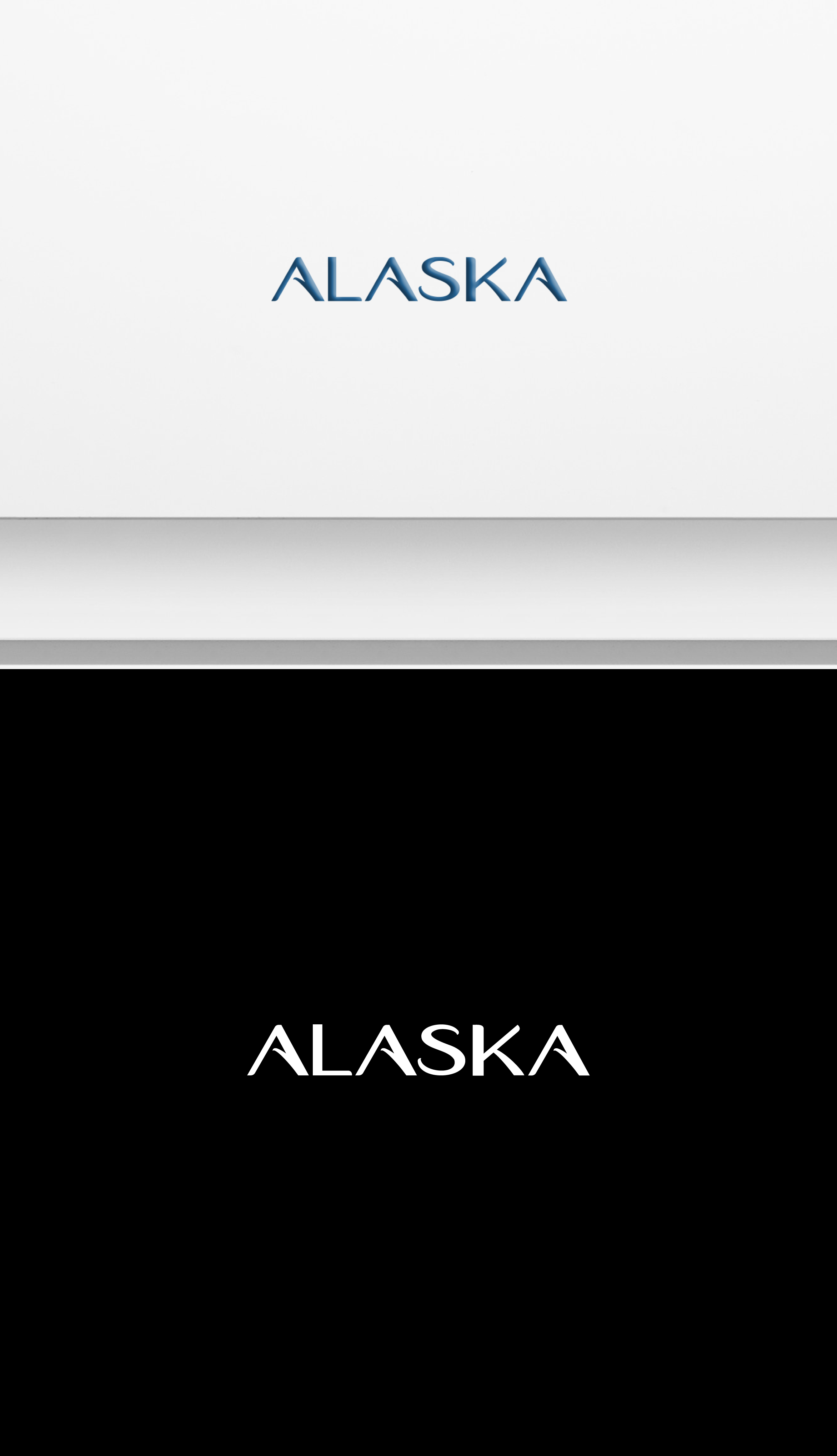 Logotipo de Alaska aplicado sobre fondos blanco y negro