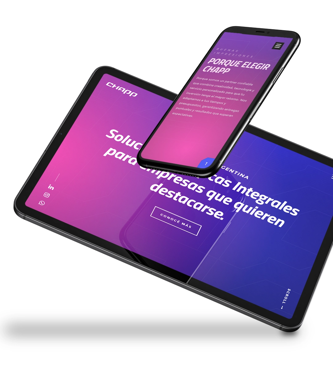 muestra de una tablet y un celular con la web de chapp abierta