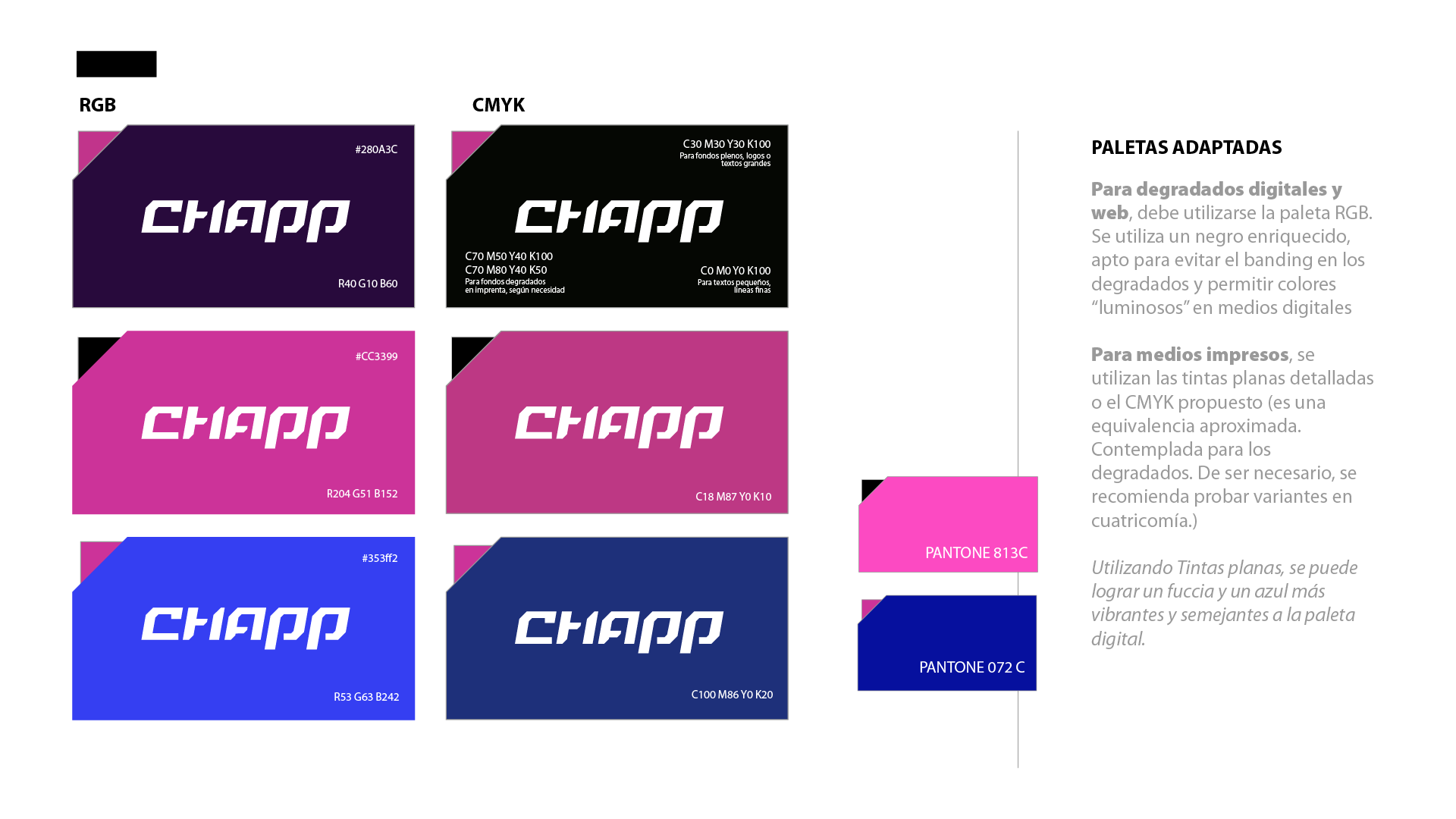 Paleta de colores, pantones y guidelines de Chapp