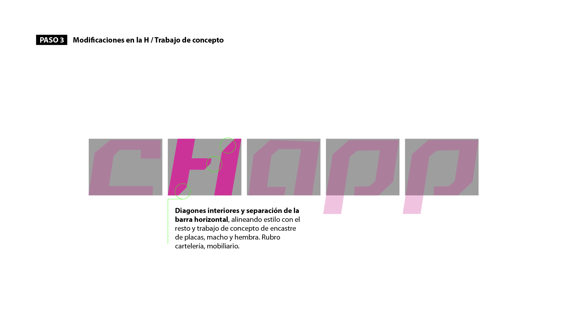 Logo Chapp fuccia, haciendo foco en el trabajo de forma con la letra H